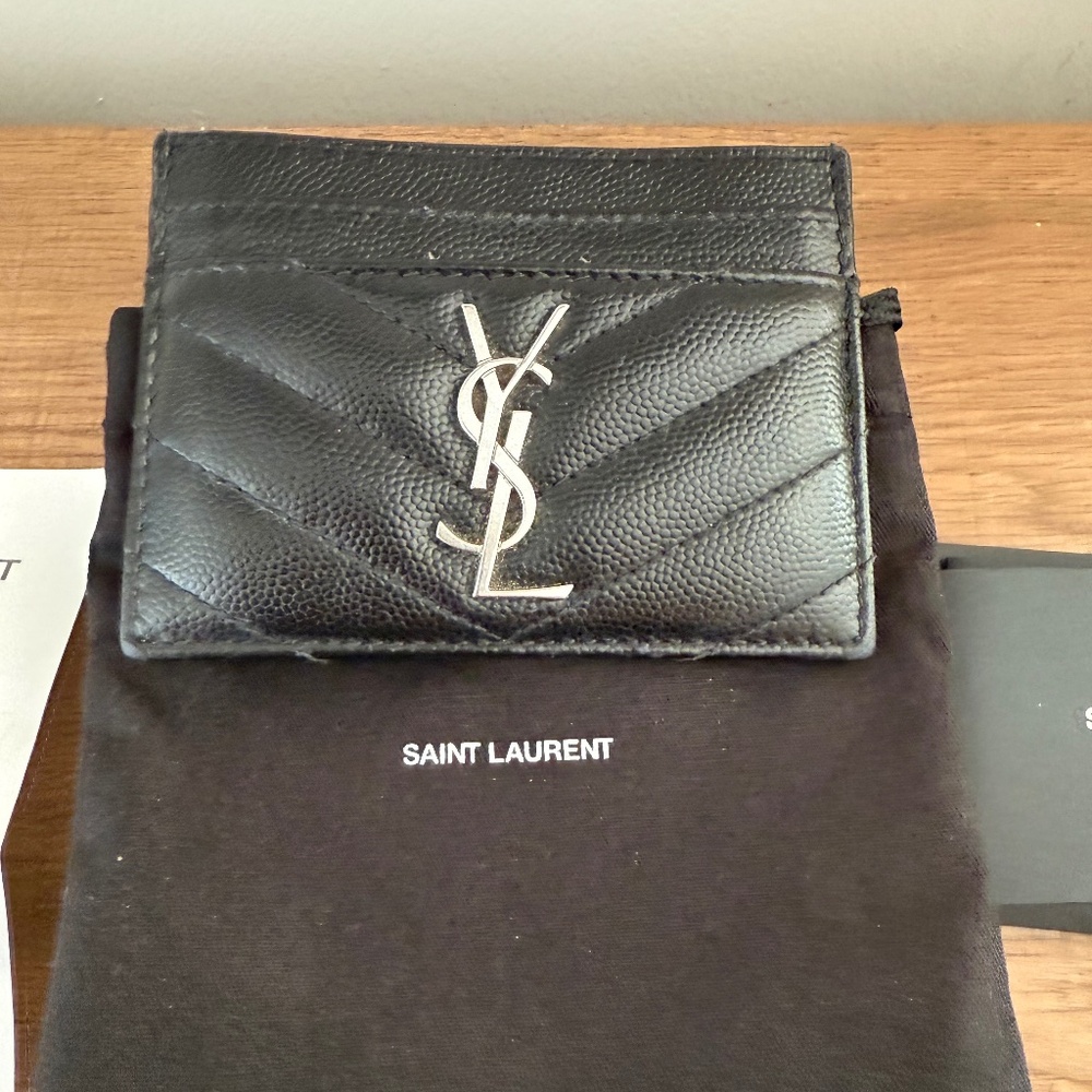 YSL card holder with silver hardware